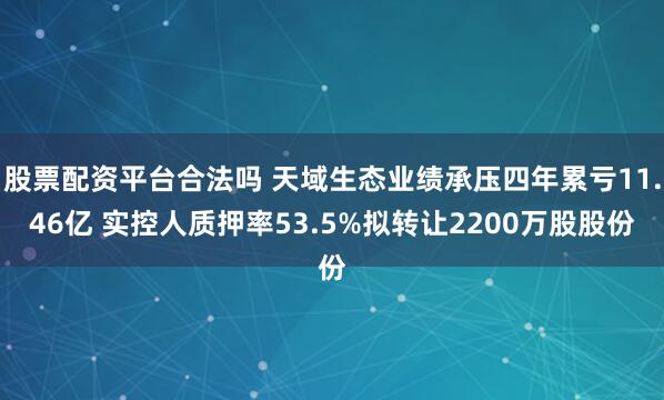 股票配资平台合法吗 天域生态业绩承压四年累亏11.46亿 实控人质押率53.5%拟转让2200万股股份